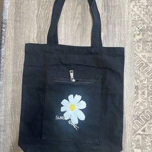 Black Tote Bag with Daisy Print
